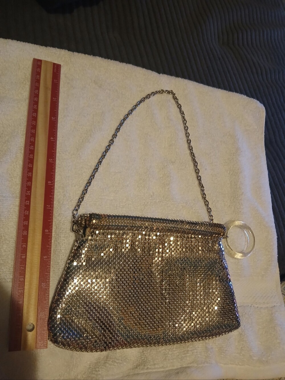 Whiting & Davis Metal Mesh Evening Clutch Bag with Chain Strap - Silver